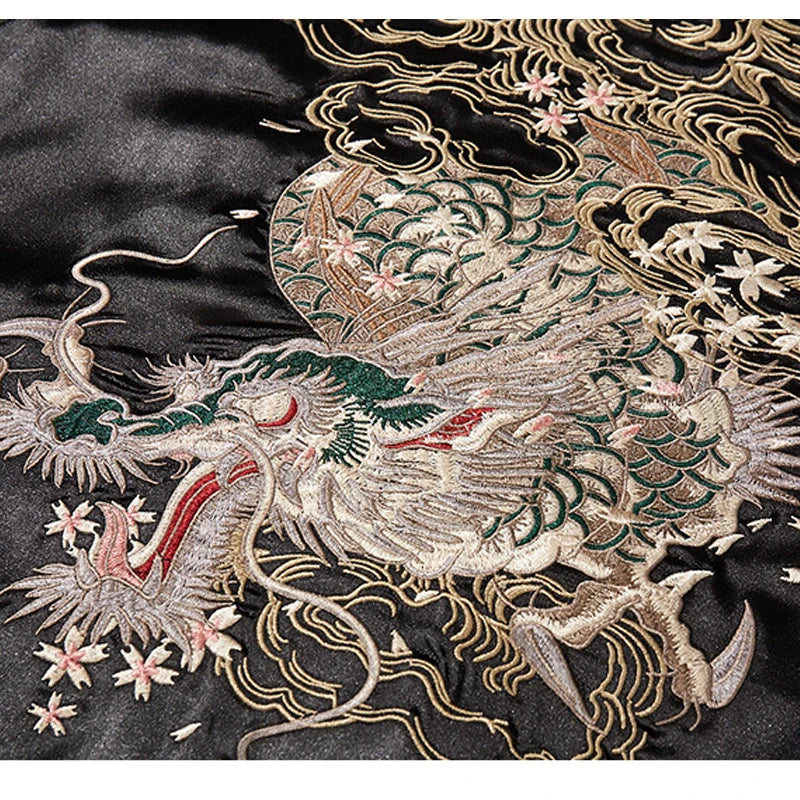 Vintage Streetwear Japanese Sukajan Souvenir Jacket 2025 Autumn Chinese Dragon Embroidered Jacket Loose Coat Varsity Jacket