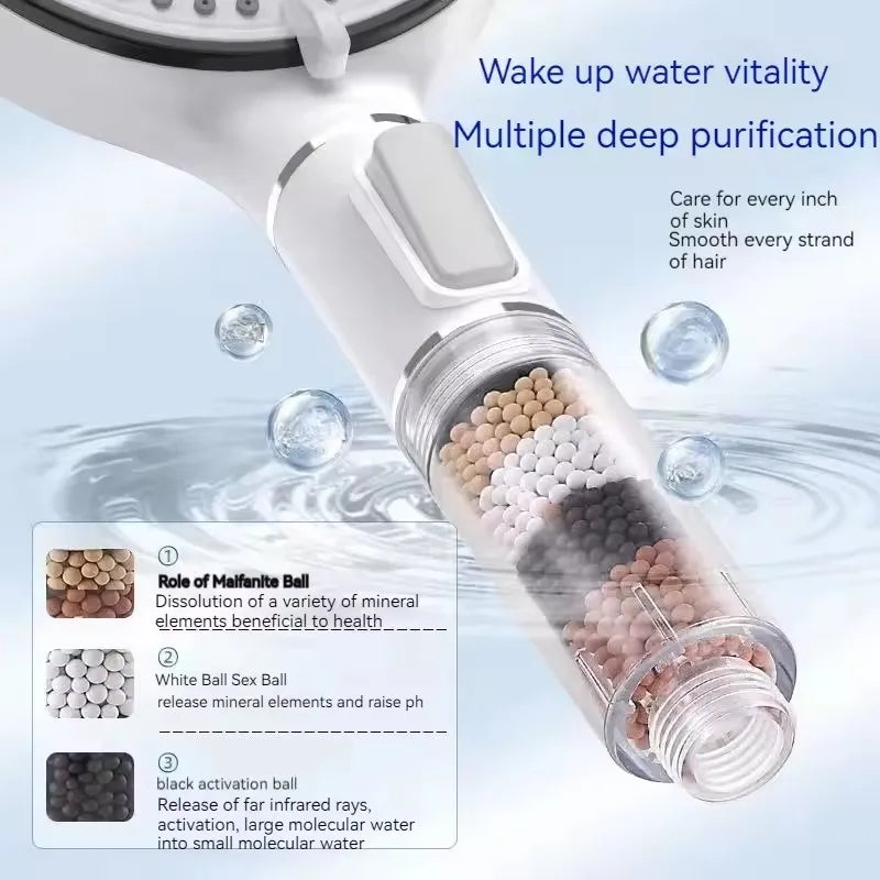 Bathroom Shower Head with Stop Button 5 Mode Anti Limestone Filter Hygienic Remove Chlorine Handheld Head Filtration Shower Head