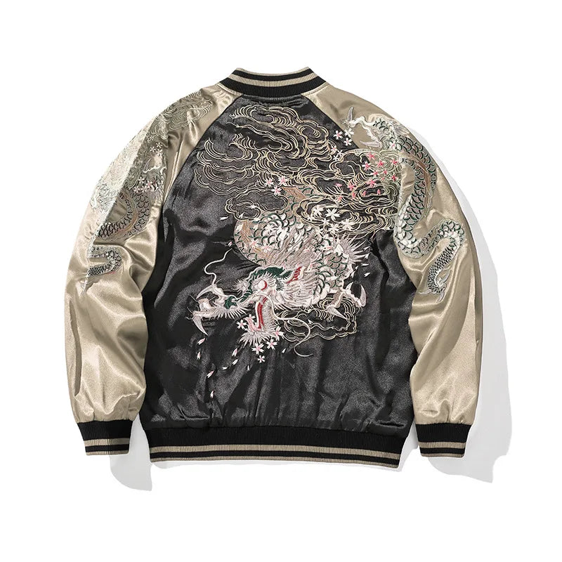 Vintage Streetwear Japanese Sukajan Souvenir Jacket 2025 Autumn Chinese Dragon Embroidered Jacket Loose Coat Varsity Jacket