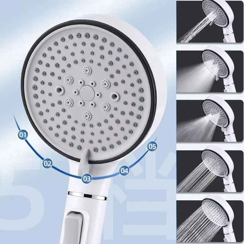 Bathroom Shower Head with Stop Button 5 Mode Anti Limestone Filter Hygienic Remove Chlorine Handheld Head Filtration Shower Head