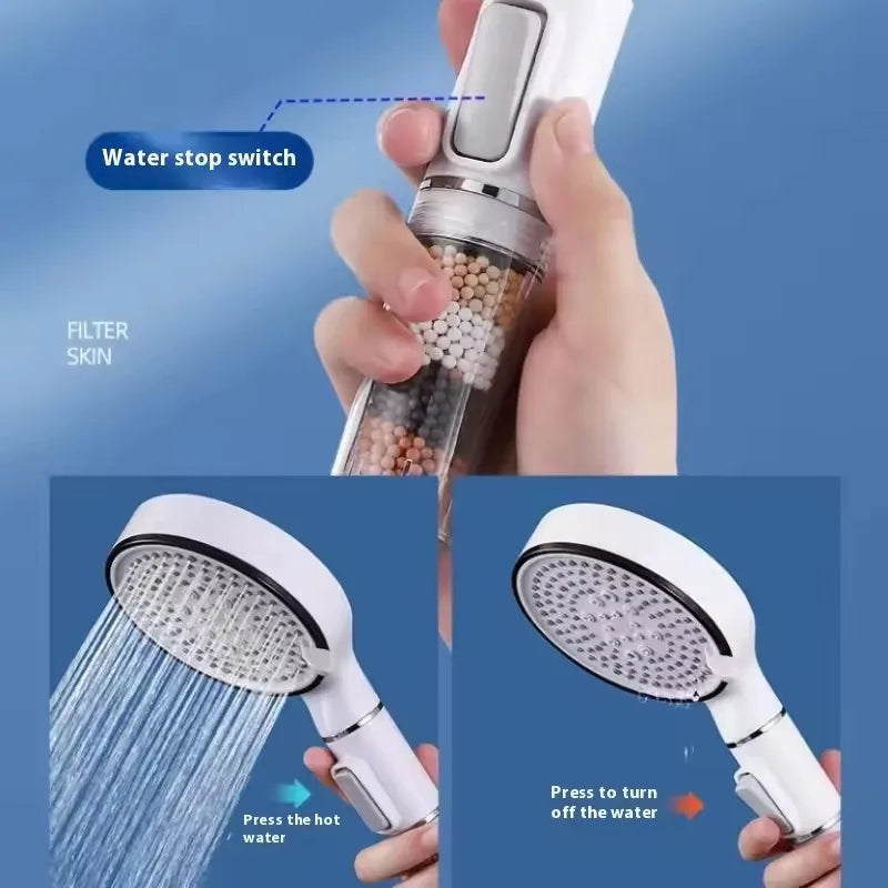 Bathroom Shower Head with Stop Button 5 Mode Anti Limestone Filter Hygienic Remove Chlorine Handheld Head Filtration Shower Head