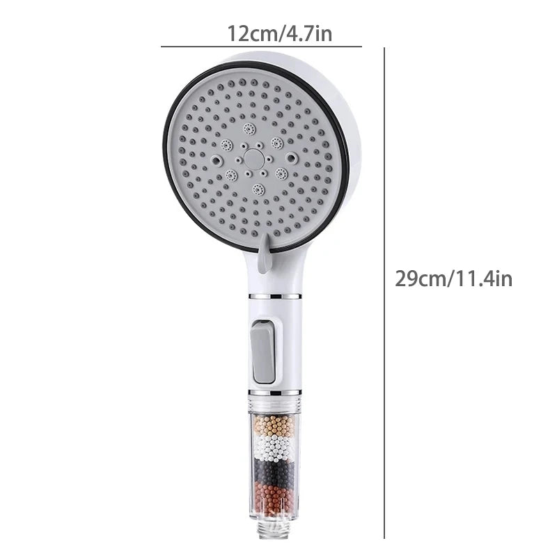 Bathroom Shower Head with Stop Button 5 Mode Anti Limestone Filter Hygienic Remove Chlorine Handheld Head Filtration Shower Head