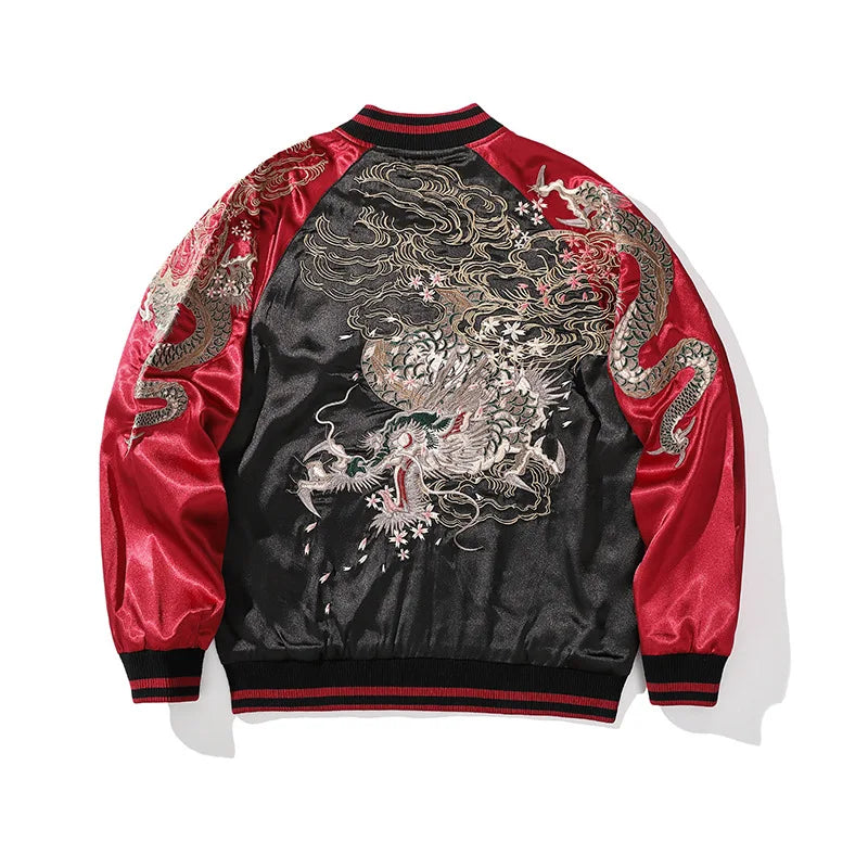 Vintage Streetwear Japanese Sukajan Souvenir Jacket 2025 Autumn Chinese Dragon Embroidered Jacket Loose Coat Varsity Jacket