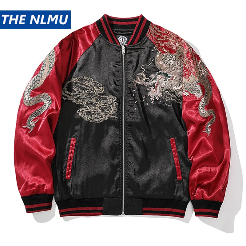 Vintage Streetwear Japanese Sukajan Souvenir Jacket 2025 Autumn Chinese Dragon Embroidered Jacket Loose Coat Varsity Jacket