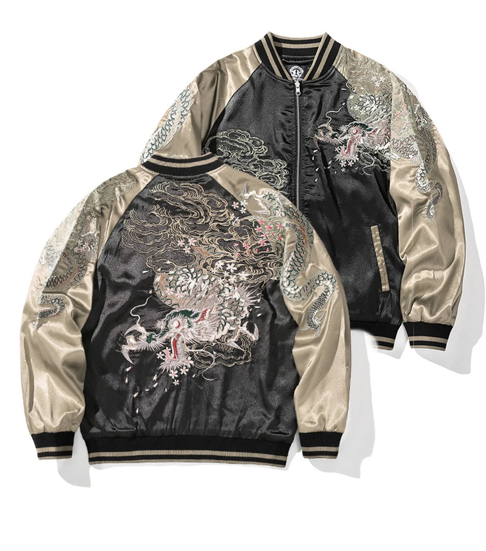 Vintage Streetwear Japanese Sukajan Souvenir Jacket 2025 Autumn Chinese Dragon Embroidered Jacket Loose Coat Varsity Jacket