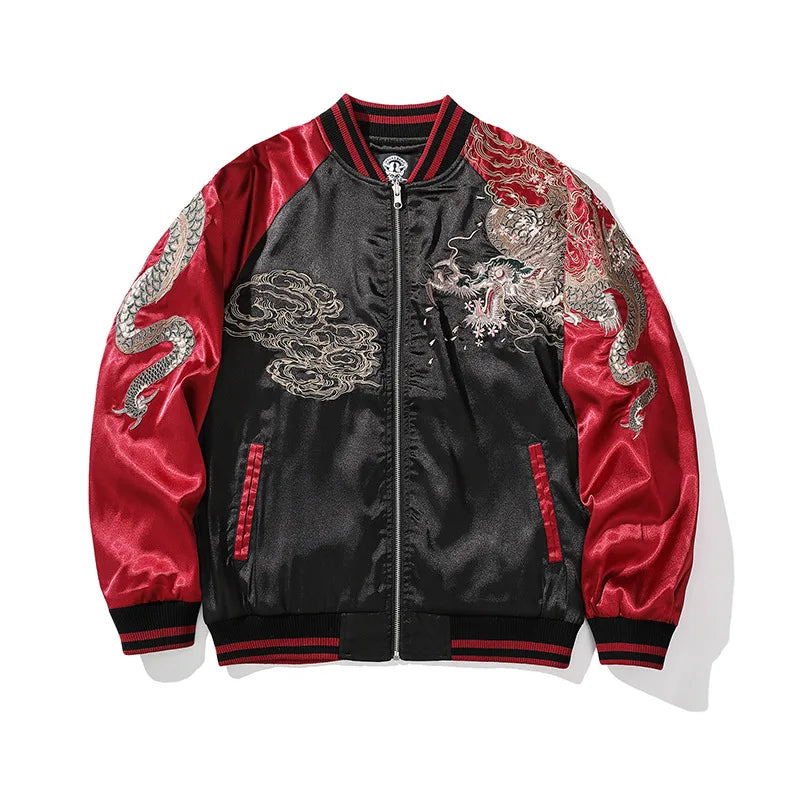Vintage Streetwear Japanese Sukajan Souvenir Jacket 2025 Autumn Chinese Dragon Embroidered Jacket Loose Coat Varsity Jacket